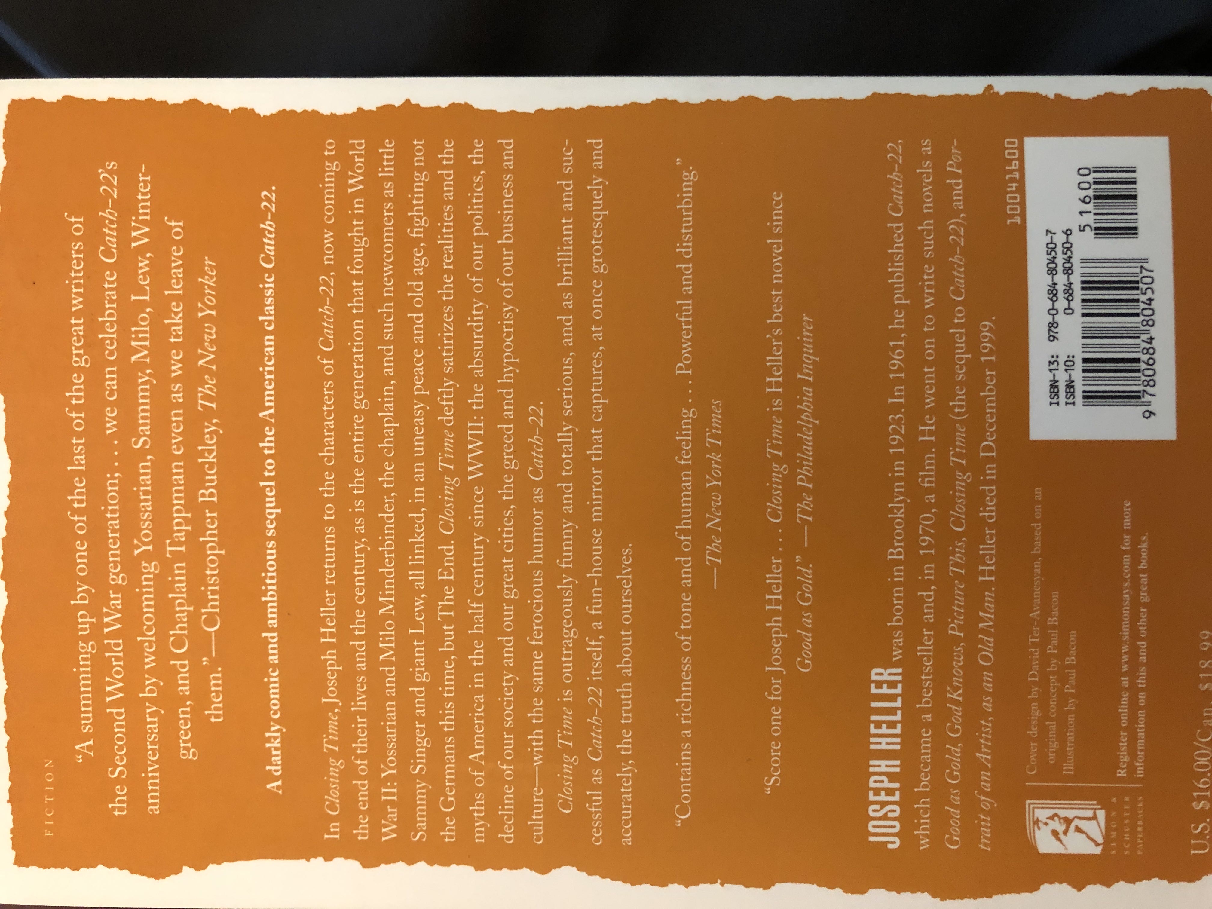 Closing Time - Joseph Heller (Simon & Schuster - Trade Paperback) book collectible [Barcode 9780684804507] - Main Image 2
