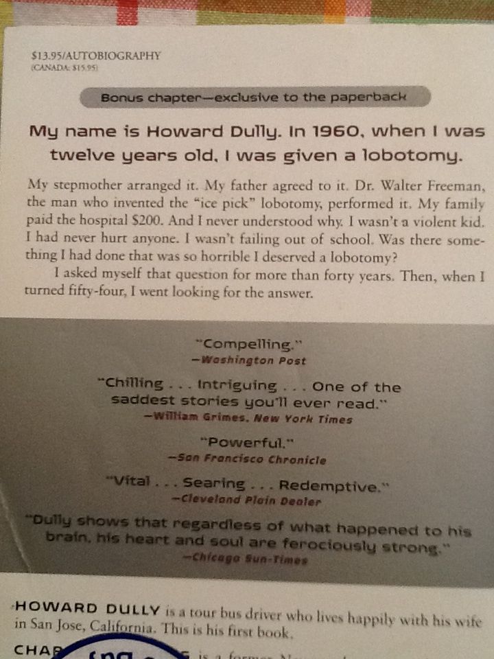 My Lobotomy - Howard Dully (Three Rivers Press - Paperback) book collectible [Barcode 9780307381279] - Main Image 2