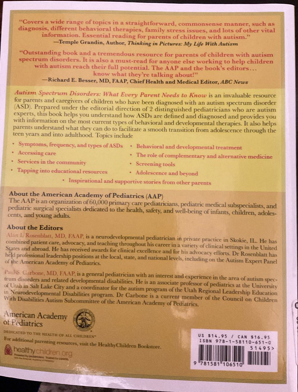 Autism Spectrum Disorders - Alan I. Rosenblatt (Amer Academy of Pediatrics) book collectible [Barcode 9781581106510] - Main Image 2