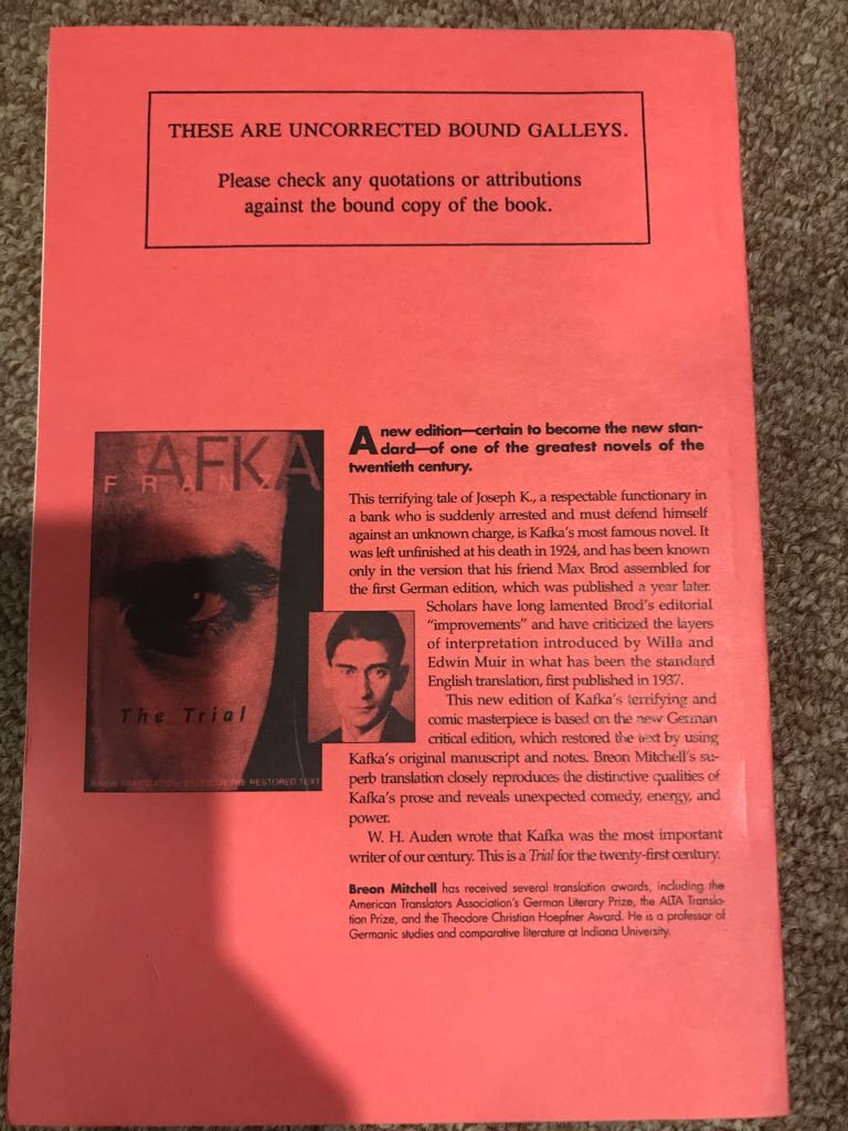 Trial, The - Franz Kafka (Schocken - Trade Paperback) book collectible [Barcode 9780805241655] - Main Image 2