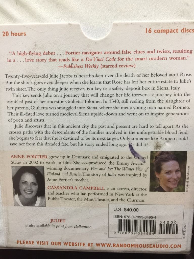 Juliet  (Random House Audio - Audiobook) book collectible [Barcode 9780739384954] - Main Image 2