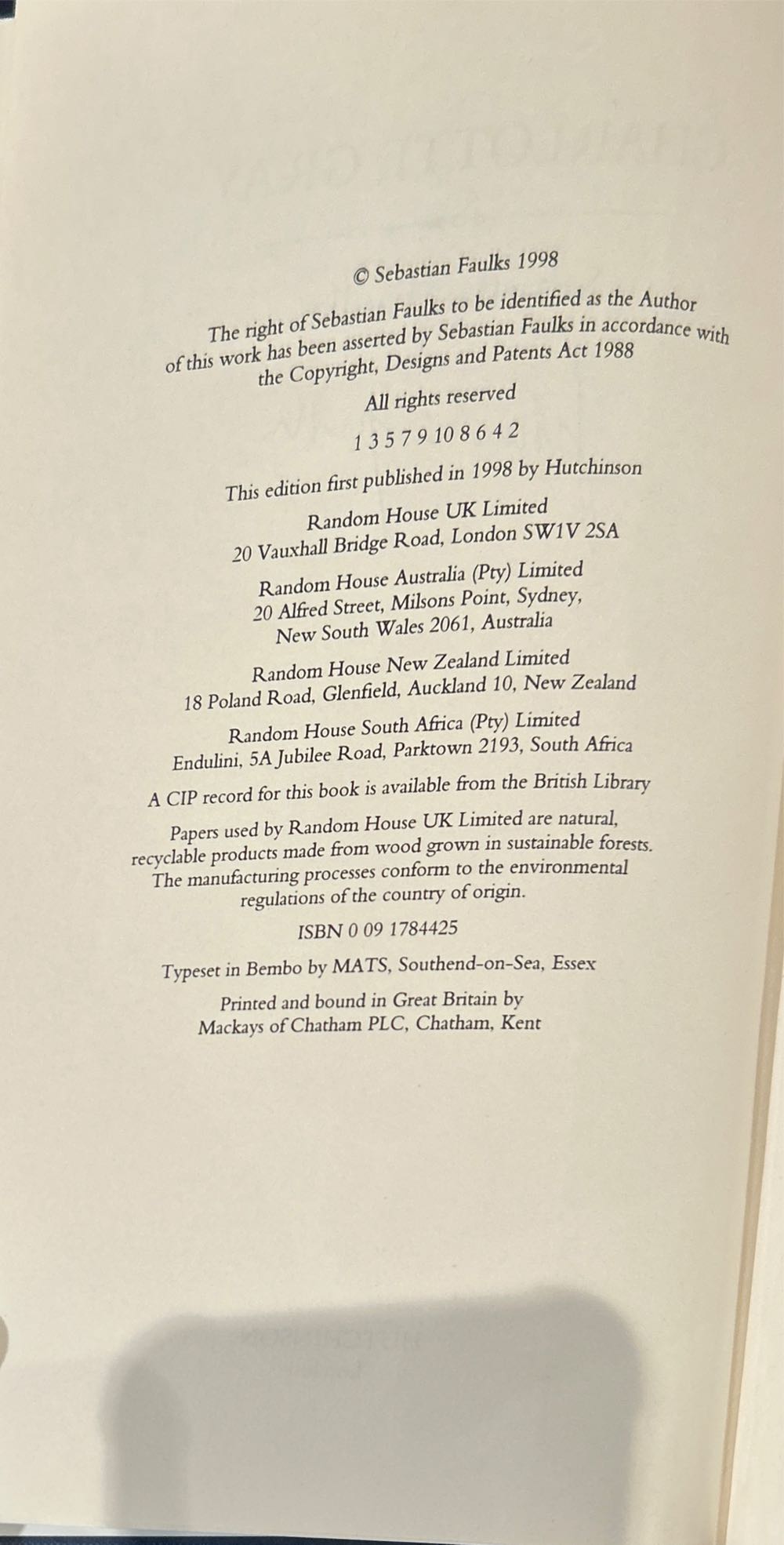 Charlotte Gray - Sebastian Faulks (Hutchinson - eBook) book collectible [Barcode 9780091784423] - Main Image 3