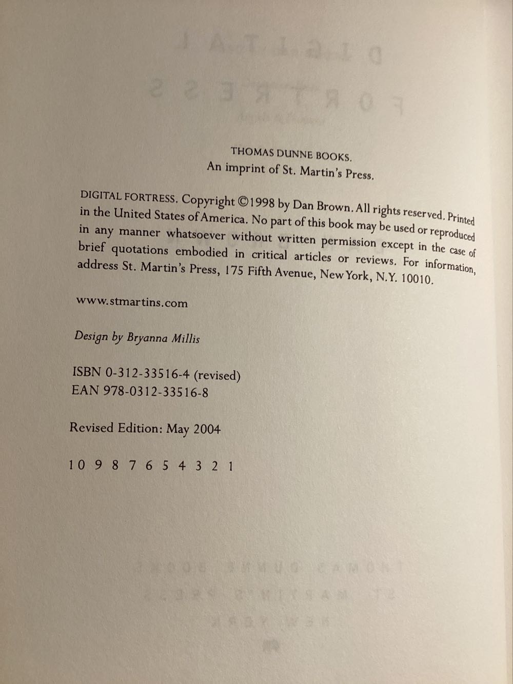 Digital Fortress - Dan Brown (Thomas Dunne Books - Hardcover) book collectible [Barcode 9780312335168] - Main Image 3