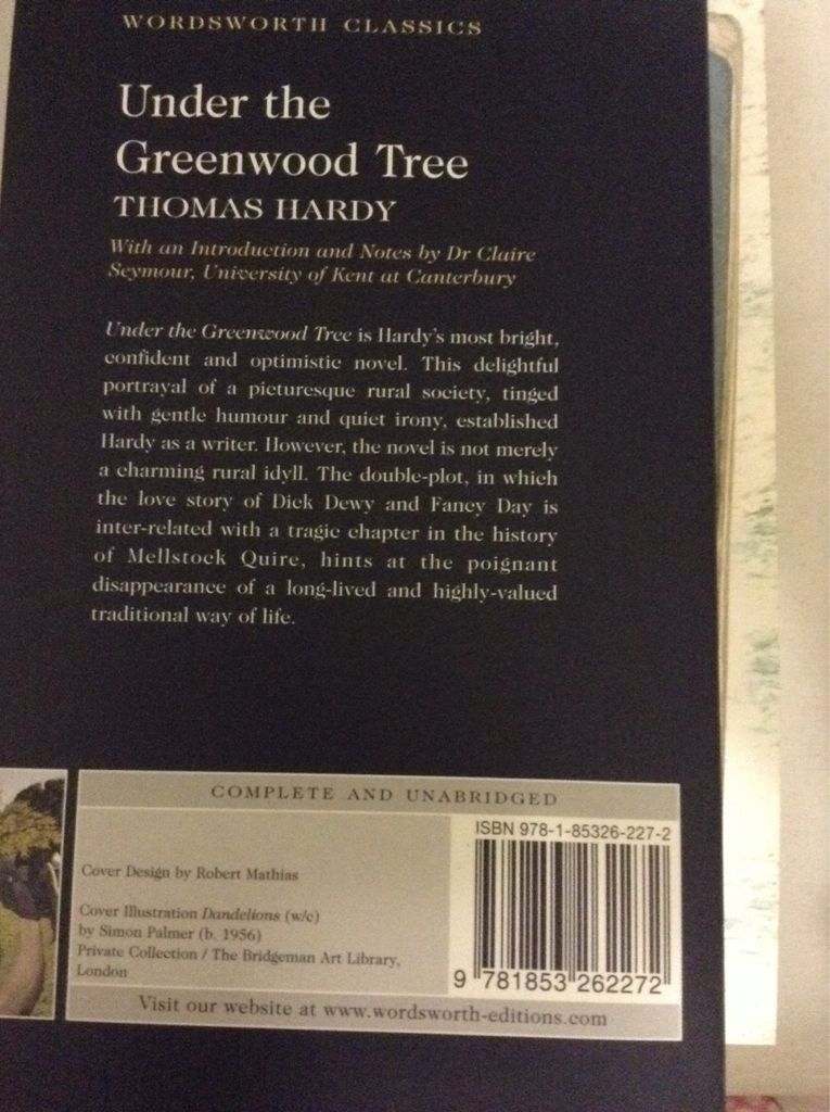 Under The Greenwood Tree - Thomas Hardy (Wordsworth Editions - Paperback) book collectible [Barcode 9781853262272] - Main Image 2