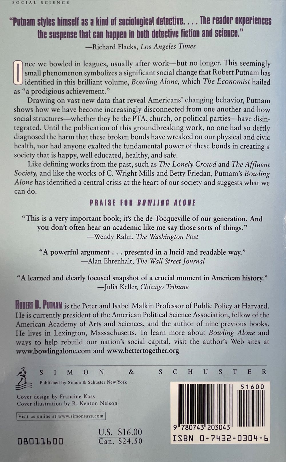 Bowling Alone - D. Putnam (Simon and Schuster - Trade Paperback) book collectible [Barcode 9780743203043] - Main Image 2