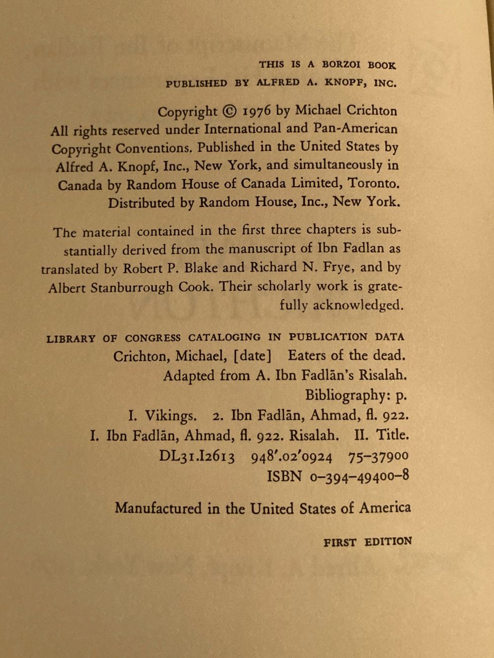 Eaters Of The Dead - Crichton, Michael (Alfred A. Knopf - Hardcover) book collectible - Main Image 4