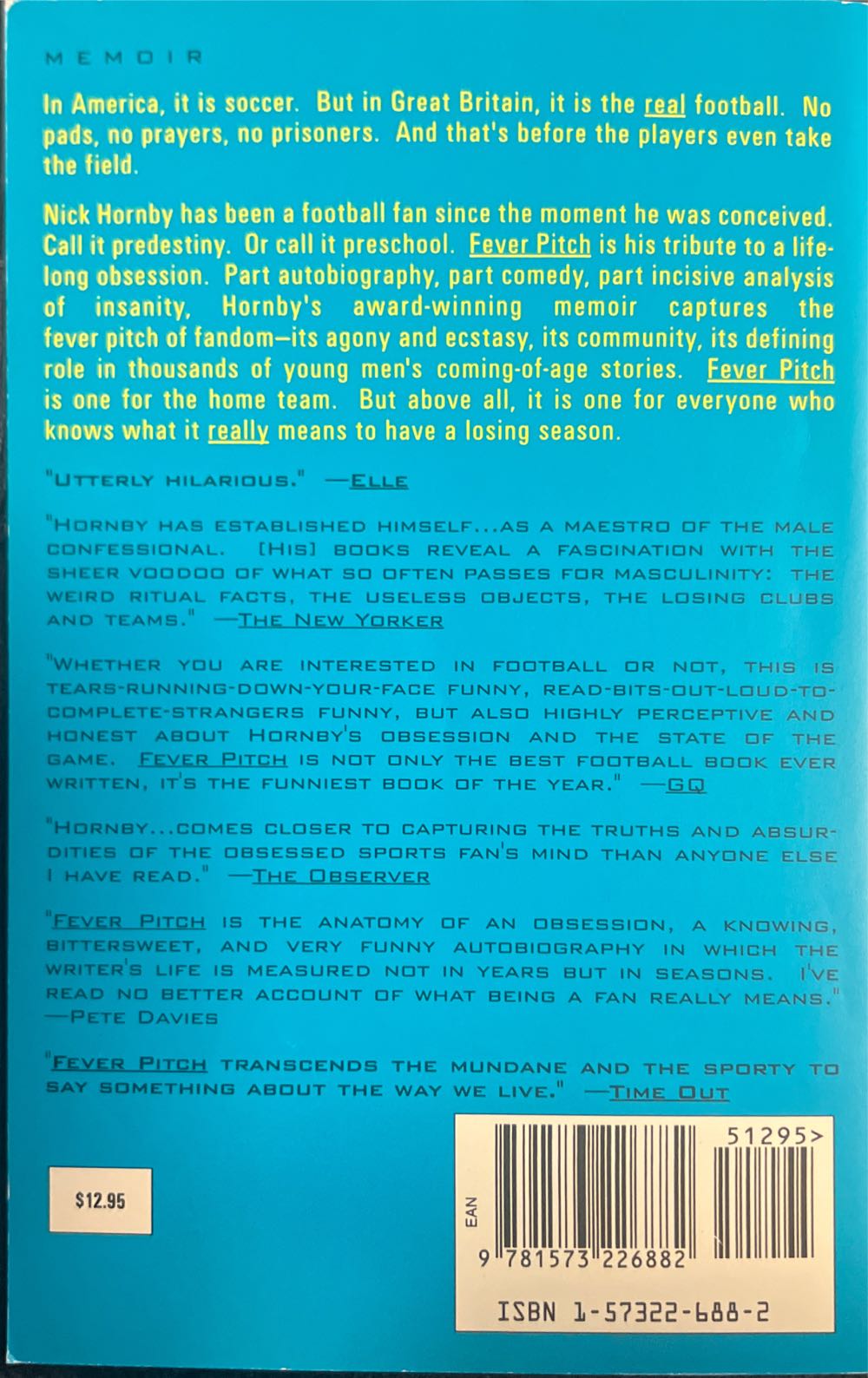 Fever Pitch: A Fan’s Life - Nick Hornby (Riverhead Trade (Paperbacks) - Paperback) book collectible [Barcode 9781573226882] - Main Image 2