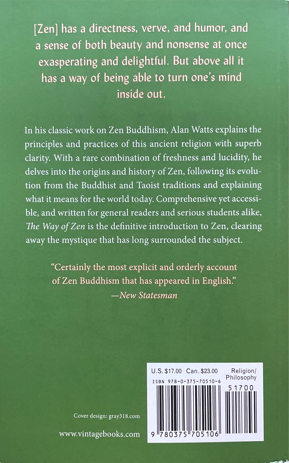 The Way of Zen - Alan Watts (Vintage - Paperback) book collectible [Barcode 9780375705106] - Main Image 2