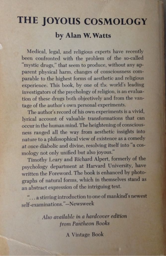 The Joyous Cosmology - Alan Watts (Vintage - Paperback) book collectible - Main Image 2