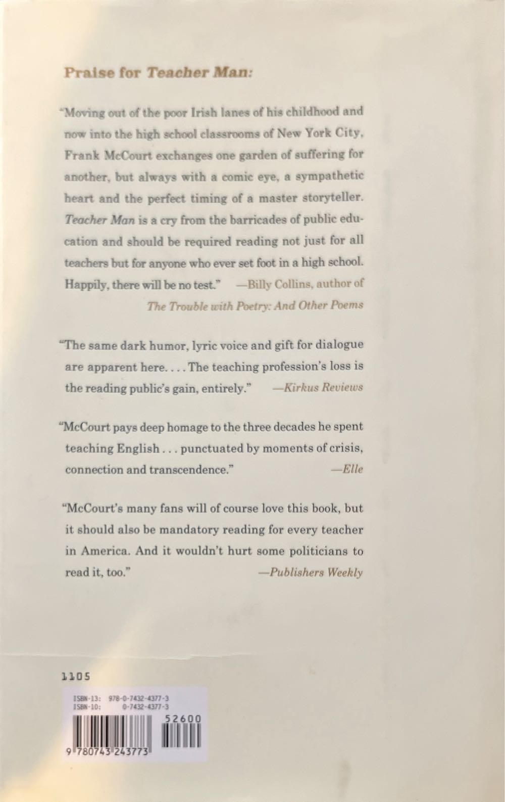 Teacher Man - Frank McCourt (Scribner Book Company - Hardcover) book collectible [Barcode 9780743243773] - Main Image 4