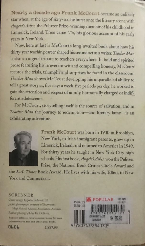 Teacher Man - Frank McCourt (Simon and Schuster) book collectible [Barcode 9780743294171] - Main Image 2