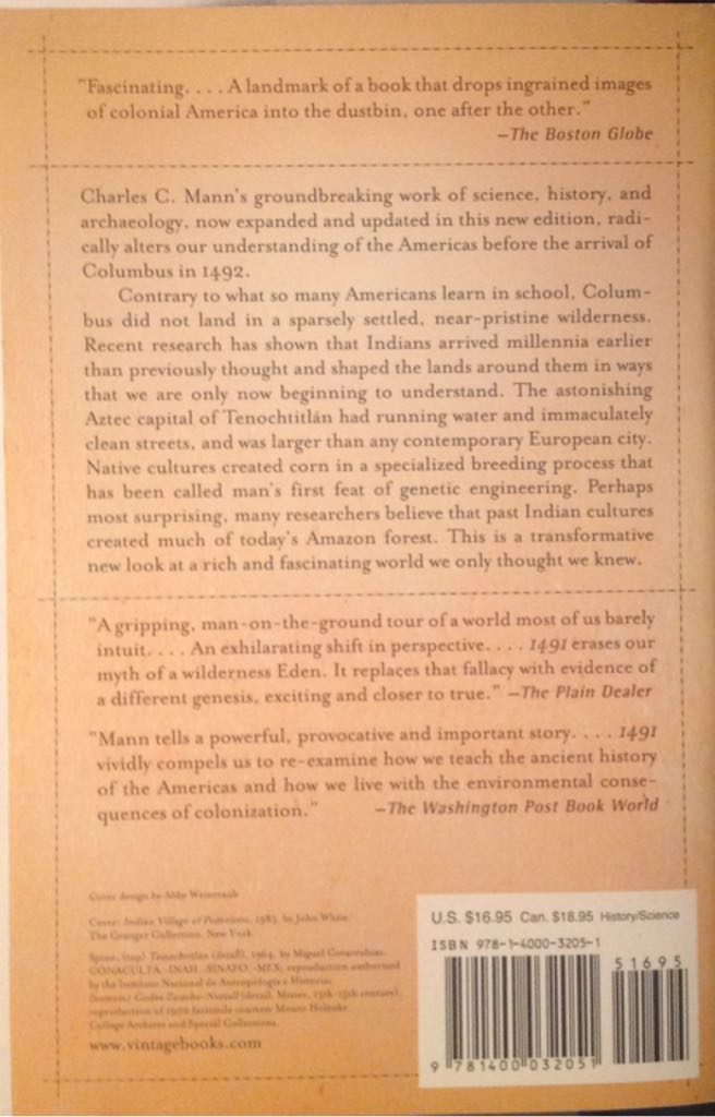 1491 - Charles C. Mann (Vintage - Trade Paperback) book collectible [Barcode 9781400032051] - Main Image 2