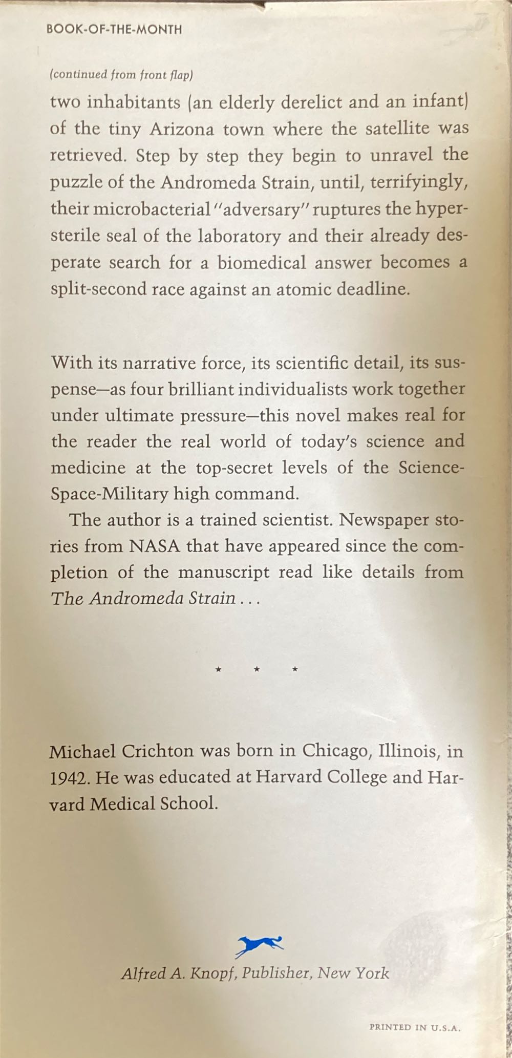 The Andromeda Strain - Michael Crichton (Alfred a Knopf Incorporated - Hardcover) book collectible [Barcode 9780394415253] - Main Image 4