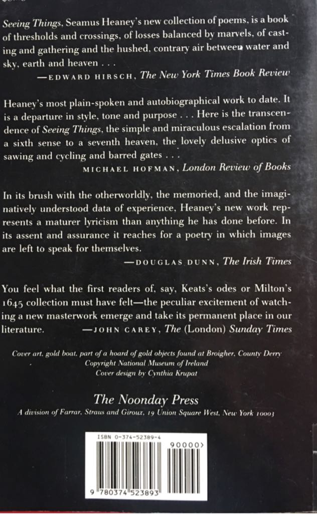 Seeing Things - Seamus Heaney (Farrar, Straus and Giroux) book collectible [Barcode 9780374523893] - Main Image 2