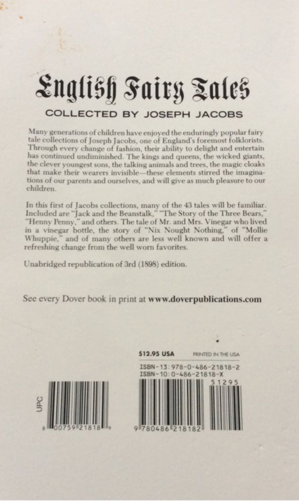 English Fairy Tales - Joseph Jacobs (Courier Dover Publications) book collectible [Barcode 9780486218182] - Main Image 2