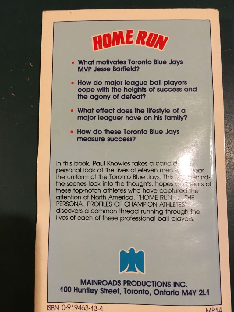 Home Run  (Mainroads Productions Inc. - Paperback) book collectible [Barcode 9780919463134] - Main Image 2