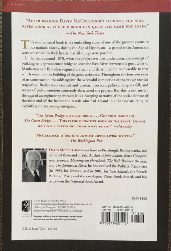 The Great Bridge - David McCullough (Simon and Schuster - Paperback) book collectible [Barcode 9780671457112] - Main Image 2