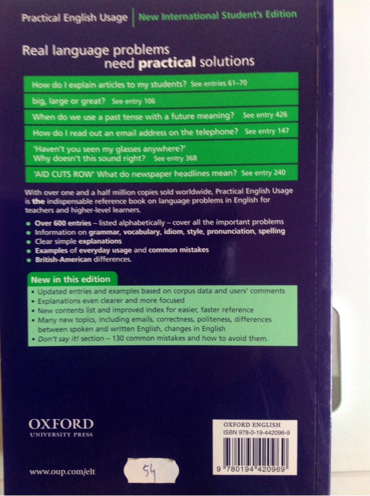 Practical English Usage - Michael Swan (Oxford) book collectible [Barcode 9780194420969] - Main Image 2