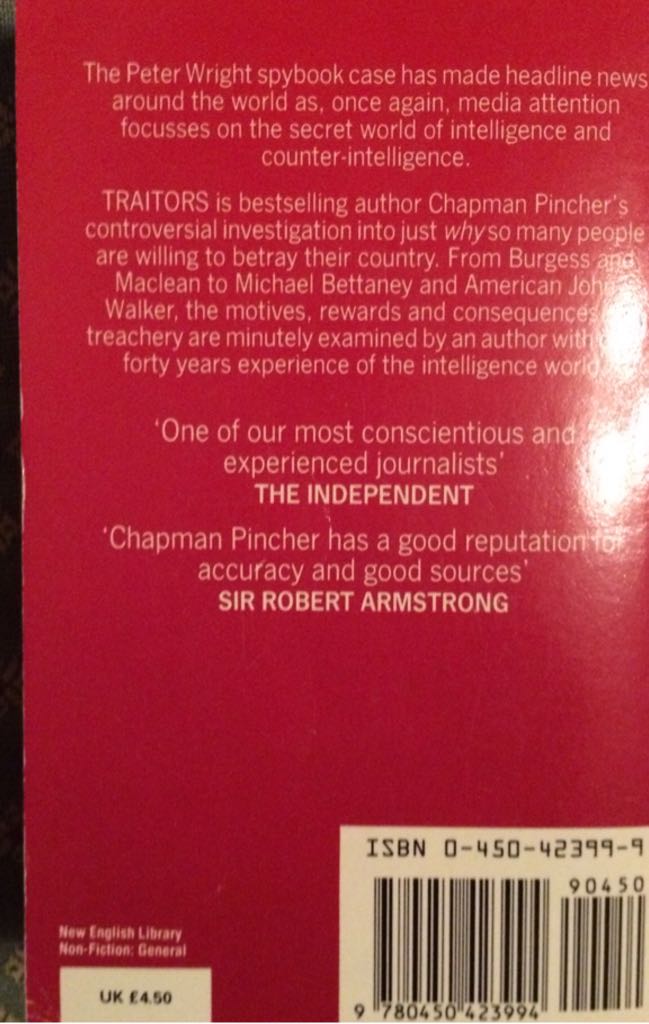 Traitors - Chapman Pincher (Sidgwick & Jackson - Paperback) book collectible [Barcode 9780450423994] - Main Image 2