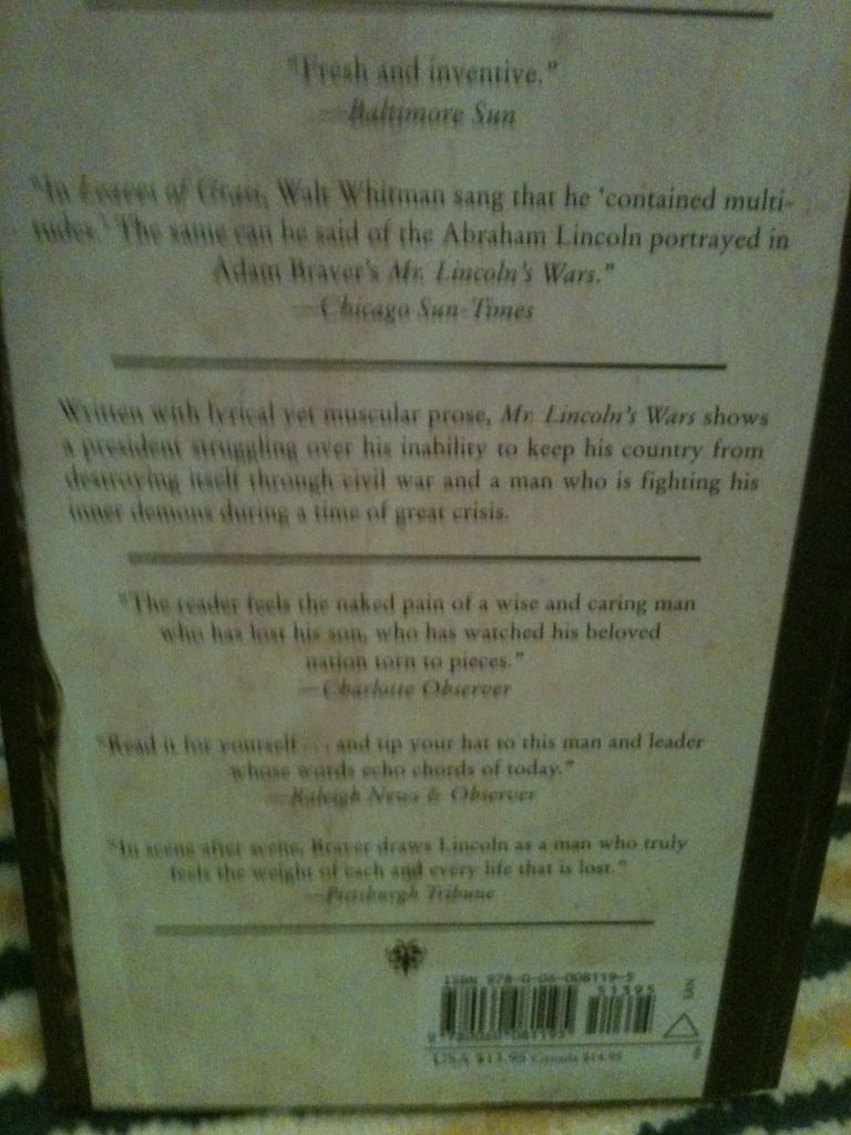 Mr. Lincolns War - Adam Braver (Paperback) book collectible [Barcode 9780060081195] - Main Image 2