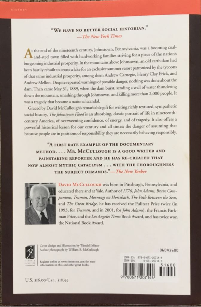 The Johnstown Flood - David McCullough (Simon & Schuster - Paperback) book collectible [Barcode 9780671207144] - Main Image 2