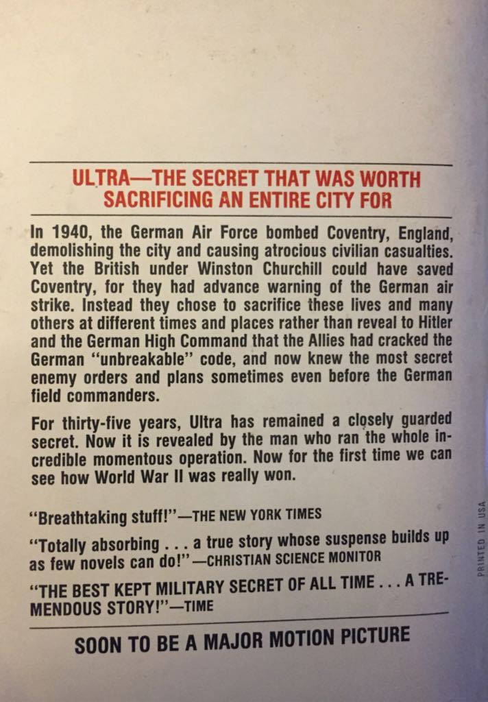 The Ultra Secret - W. Winterbotham (Dell Publishing Co., Inc. - Paperback) book collectible - Main Image 2