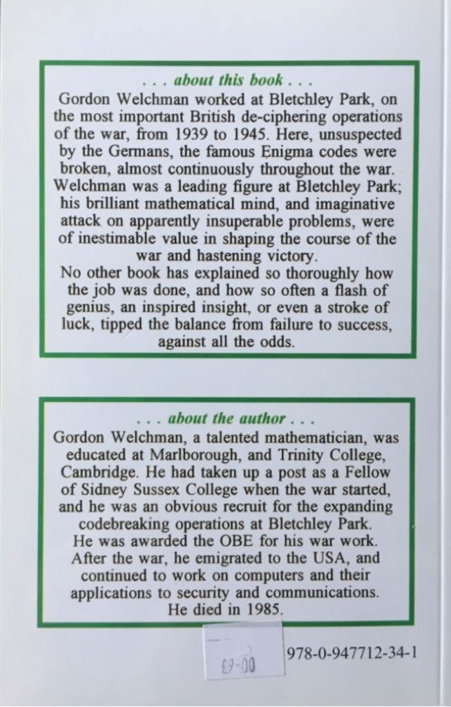 The Hut Six Story - Gordon Welchman (M & M Baldwin - Paperback) book collectible [Barcode 9780947712341] - Main Image 2