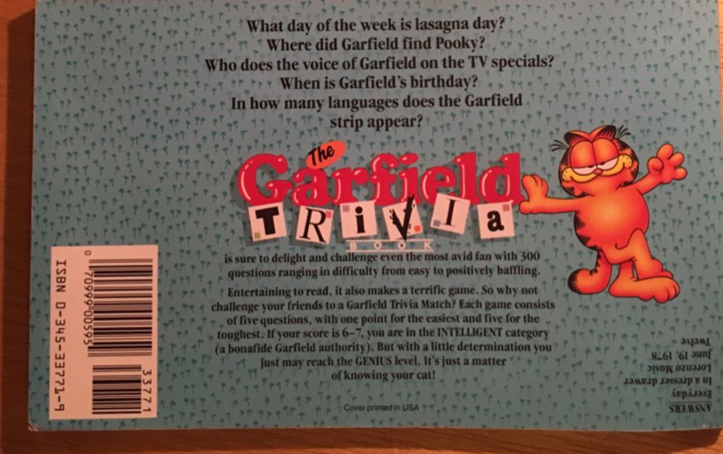 Garfield: The Garfield Trivia Book - Jim Davis (Ballentine Books - Paperback) book collectible [Barcode 9780345337719] - Main Image 2