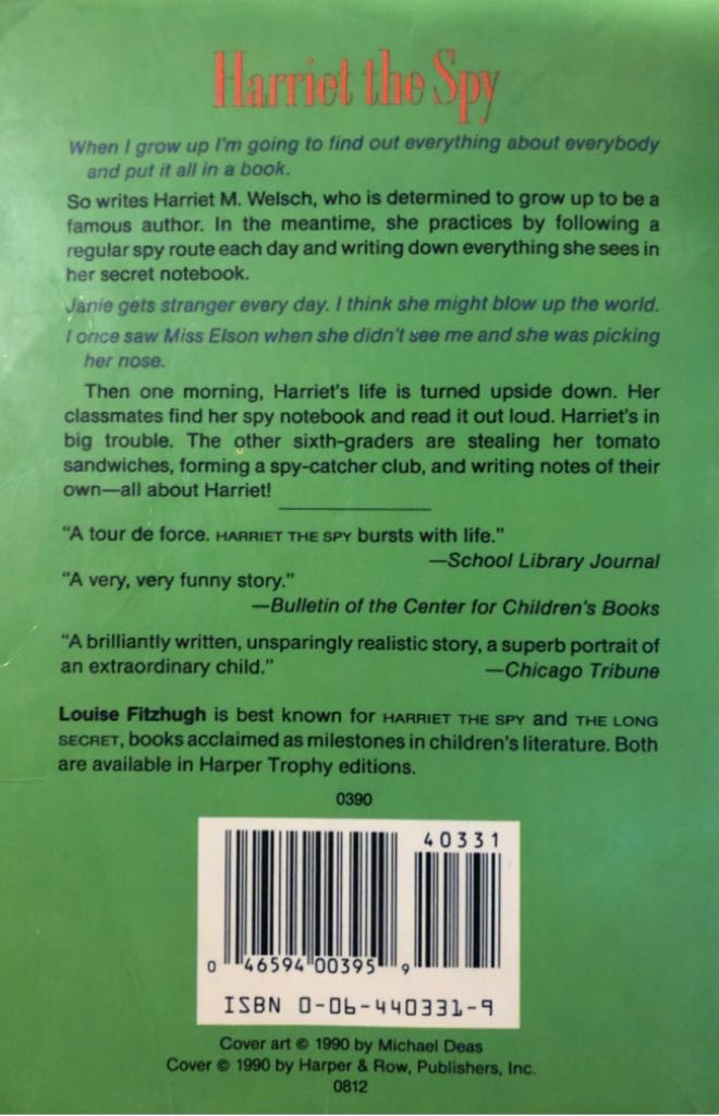 Harriet The Spy - Louise Fitzhugh (Trophy Pr - Paperback) book collectible [Barcode 9780064403313] - Main Image 2