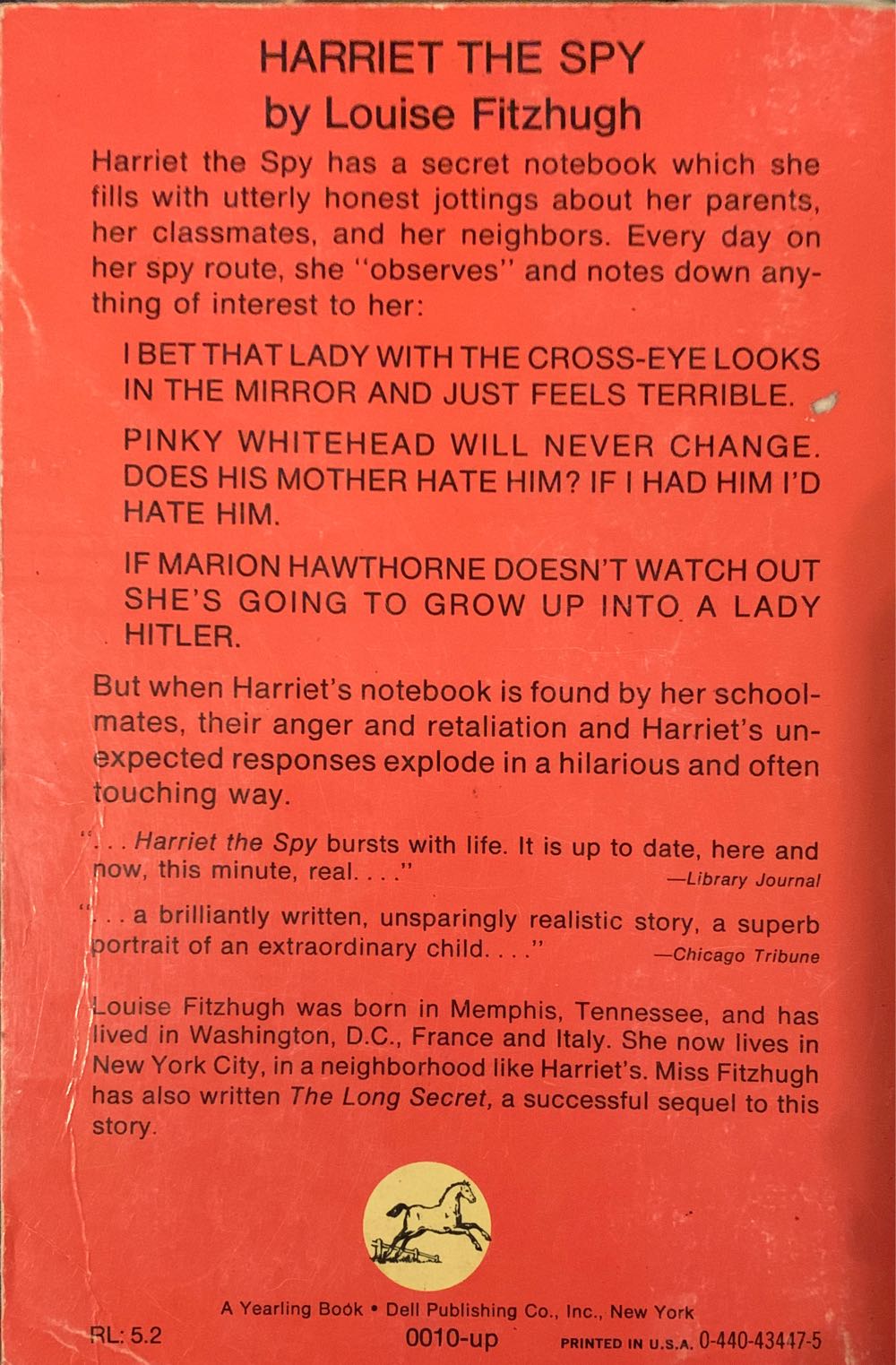 Harriet The Spy - Louise Fitzhugh (Dell Publishing Co., Inc. - Paperback) book collectible [Barcode 9780440434474] - Main Image 3