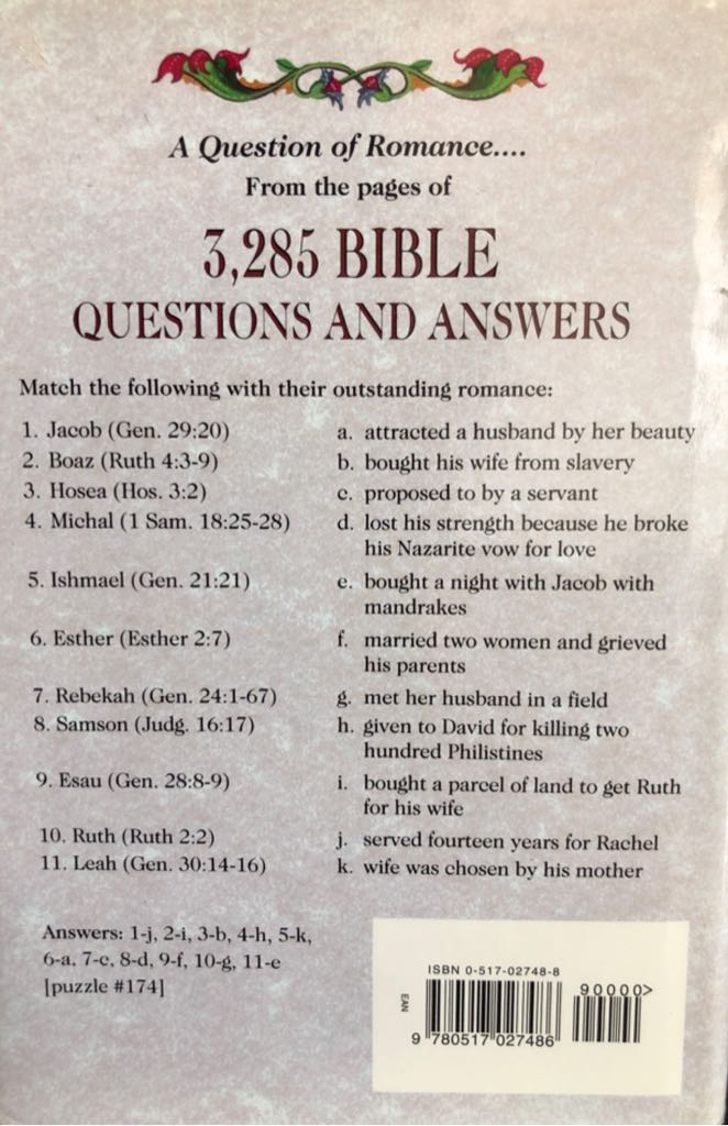 3,285 Bible Questions and Answers - Emily Filipi (Bell Publishing - Hardcover) book collectible [Barcode 9780517027486] - Main Image 2