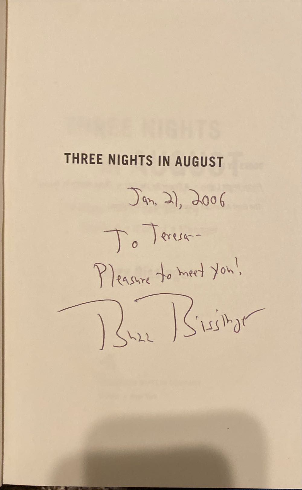 3 Nights In August - Buzz Bissinger (Houghton Mifflin Company - Hardcover) book collectible [Barcode 9780618405442] - Main Image 2