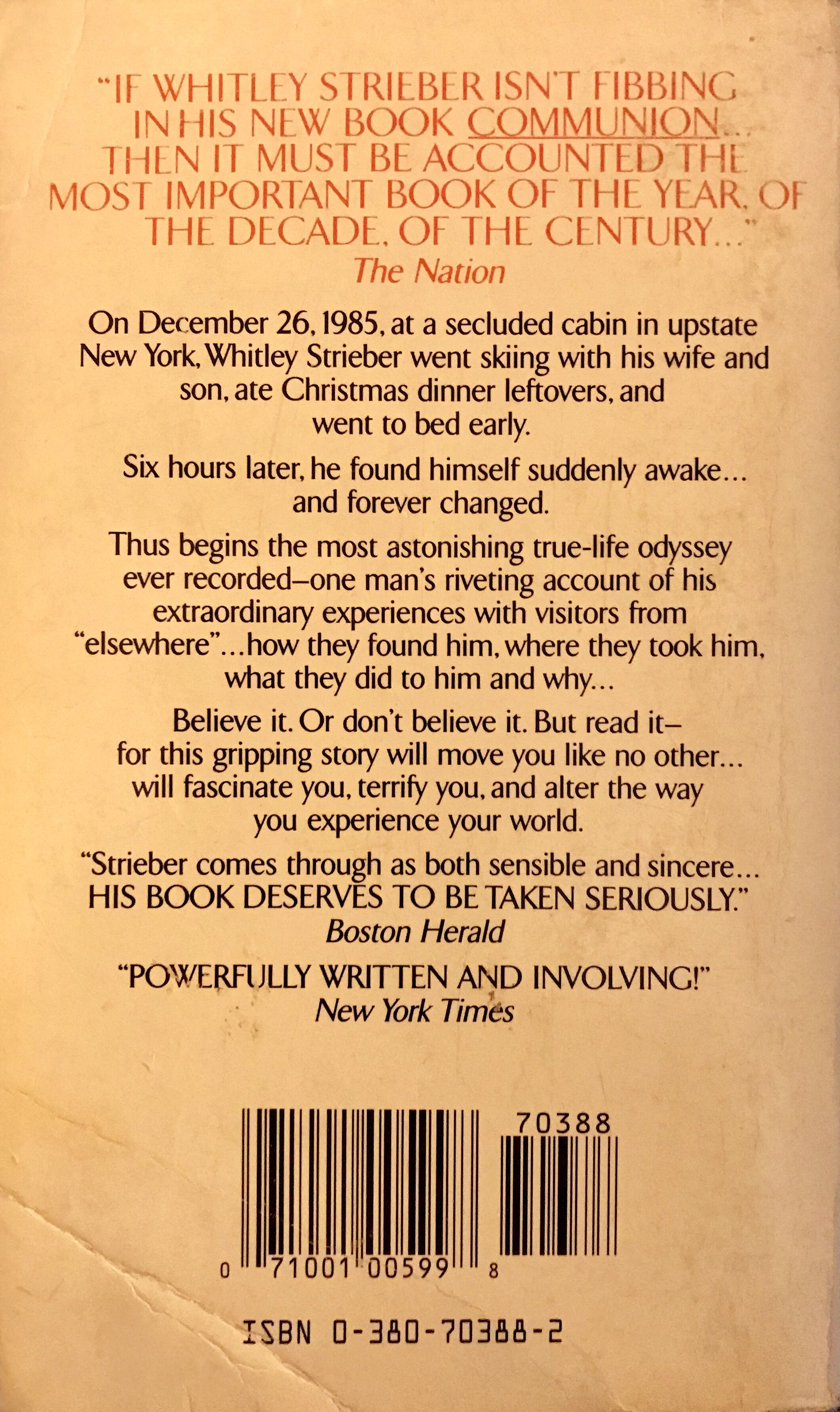 Communion - whitley strieber (Harper Paperbacks - Paperback) book collectible [Barcode 0688070868] - Main Image 2