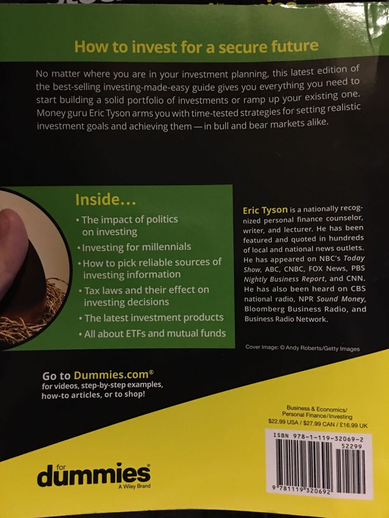 Investing For Dummies - Eric Tyson (John Wiley & Sons) book collectible [Barcode 9781119320692] - Main Image 2
