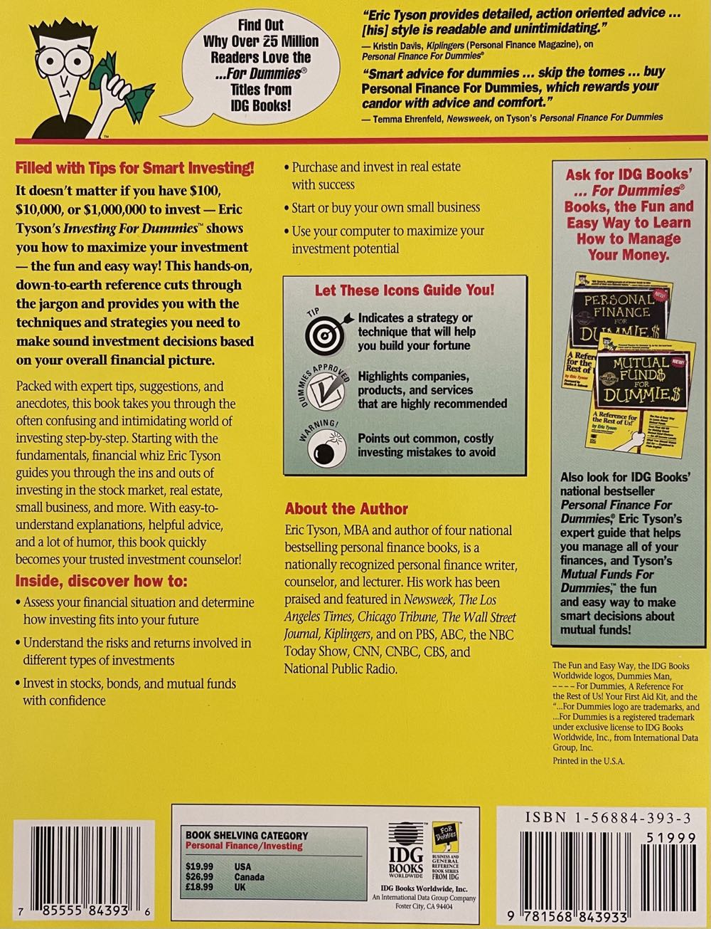 Investing For Dummies - Eric Tyson (IDG Books Worldwide - Trade Paperback) book collectible [Barcode 9781568843933] - Main Image 2