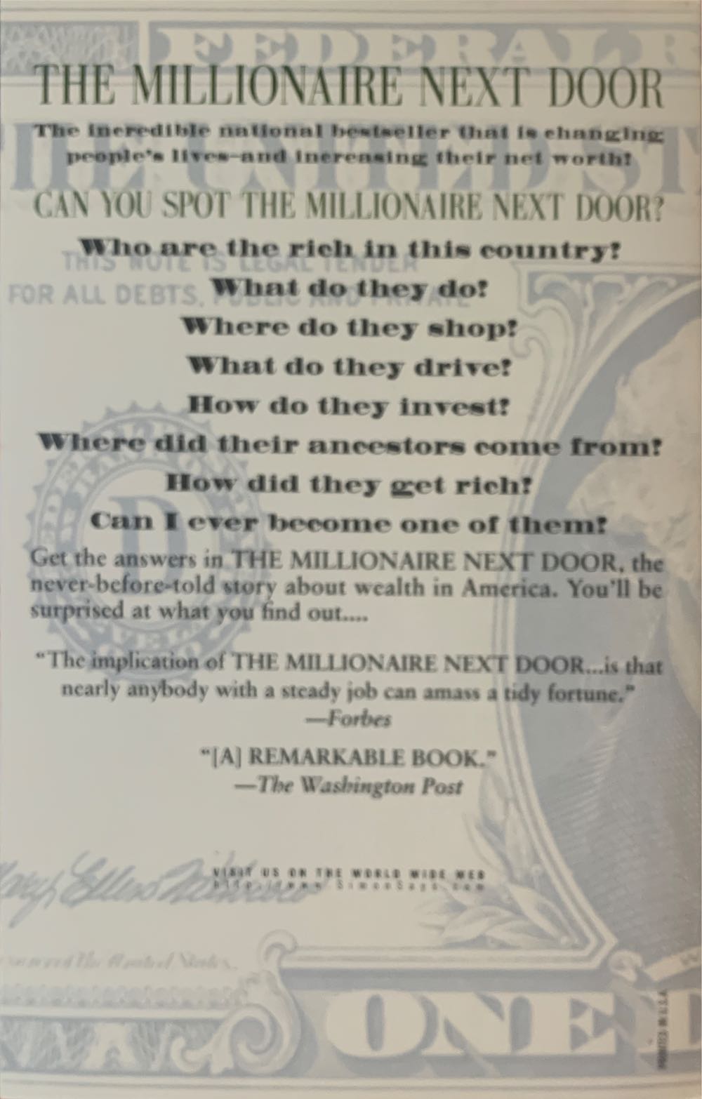 The Millionaire Next Door - Thomas J. Stanley (Simon & Schuster - Paperback) book collectible [Barcode 9780671775308] - Main Image 4