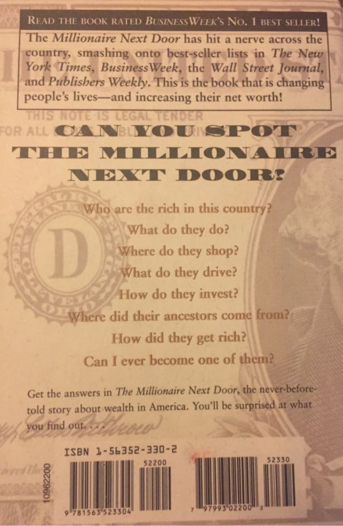 The Millionaire Next Door - Stanley, Thomas J. (Longstreet Press - Hardcover) book collectible [Barcode 9781563523304] - Main Image 2