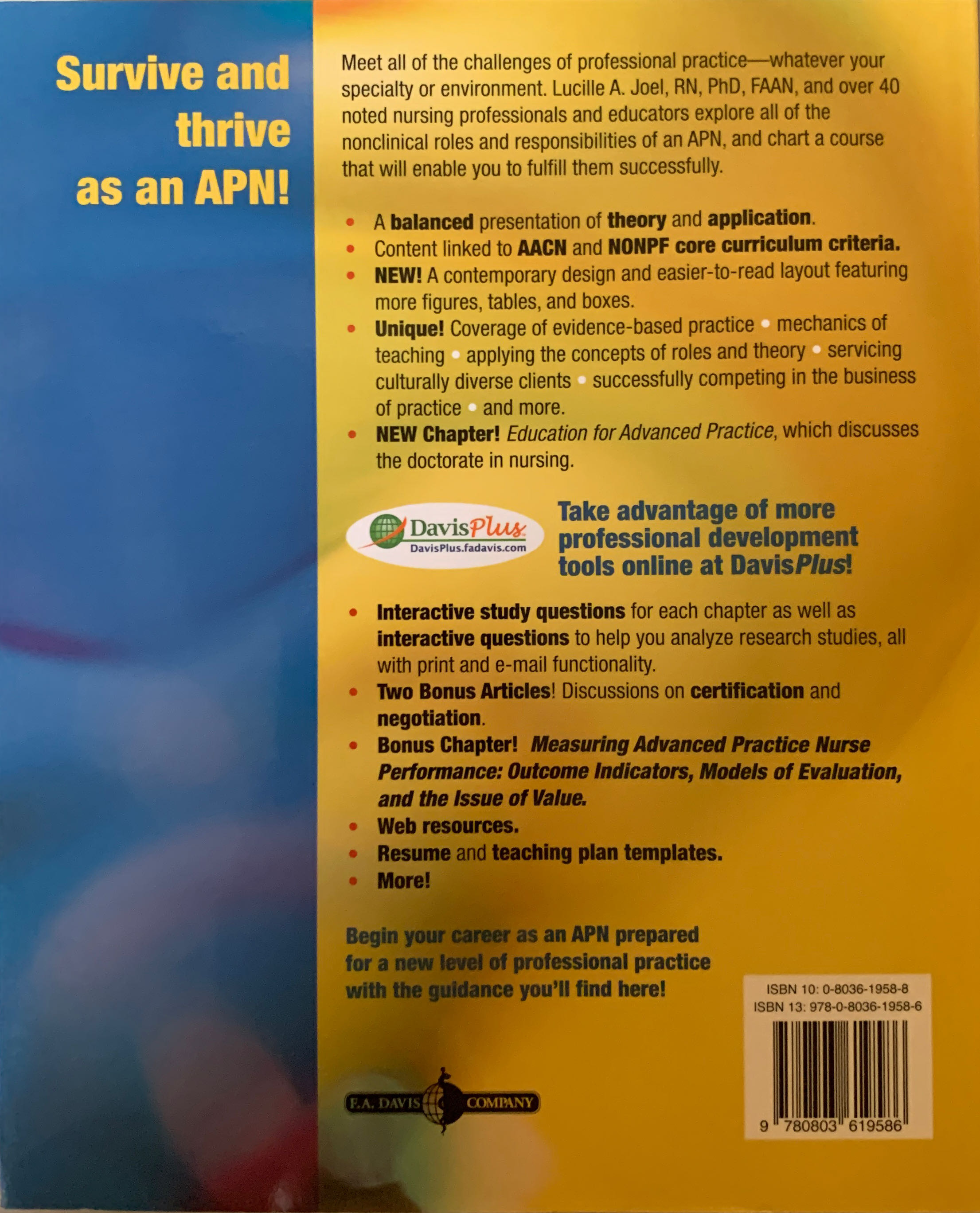 Advanced Practice Nursing: Essentials for Role Development - Lucille A. Joel (F.A. Davis - Paperback) book collectible [Barcode 9780803619586] - Main Image 2