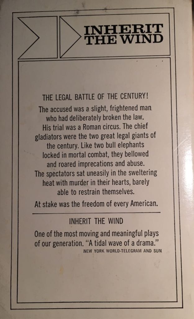 Inherit The Wind - Robert E. Lee Jerome Lawrence (Bantam - Paperback) book collectible [Barcode 9780553269154] - Main Image 2