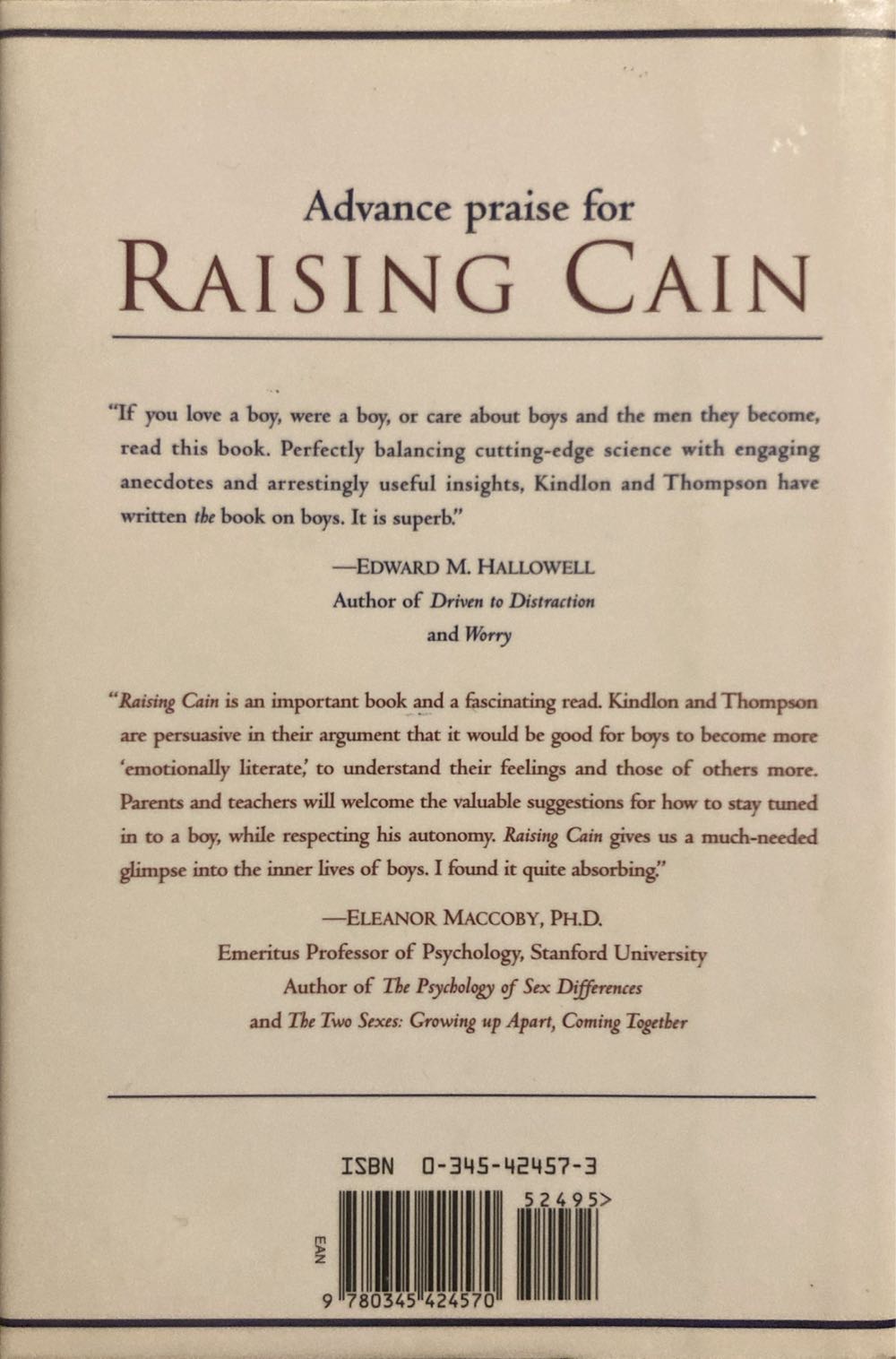 Raising Cain: Protecting The Emotional Life Of Boys - Michael Thompson (Ballantine  Books - Hardcover) book collectible [Barcode 9780345424570] - Main Image 2