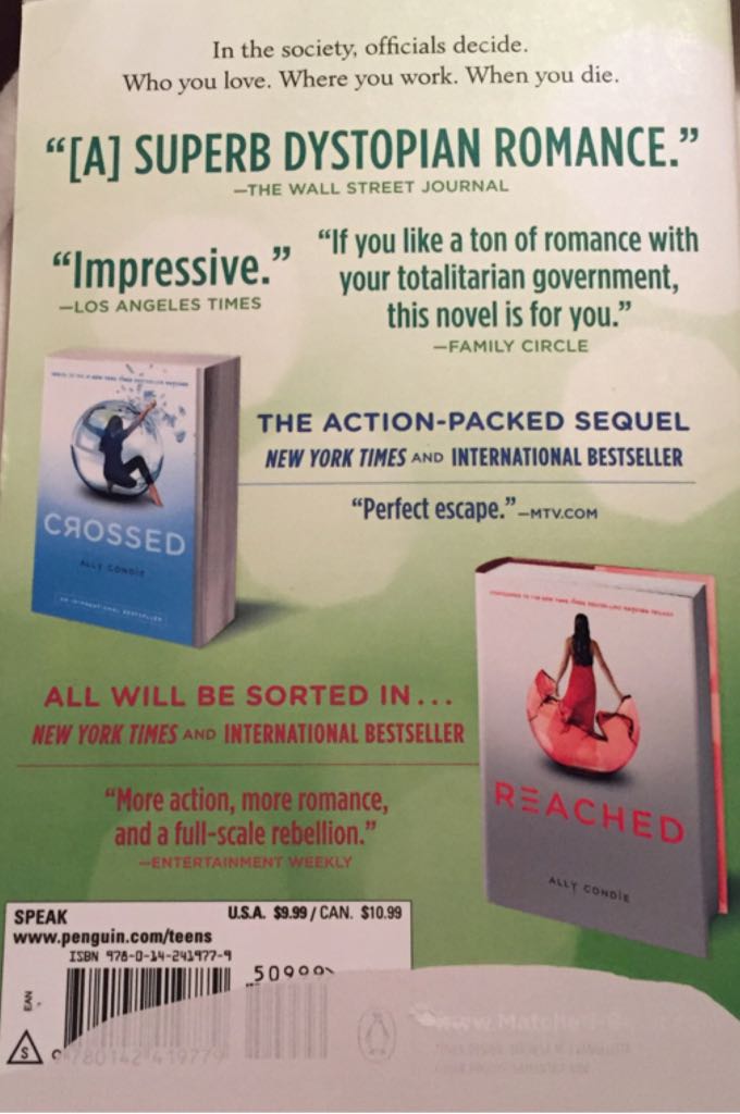 Matched - Ally Condie (Speak - Paperback) book collectible [Barcode 9780142419779] - Main Image 2