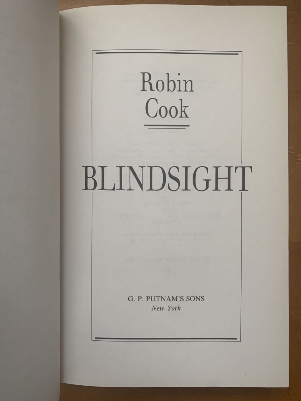 Blindsight - Robin Cook (Putnam Pub Group - Hardcover) book collectible [Barcode 9780399136450] - Main Image 3