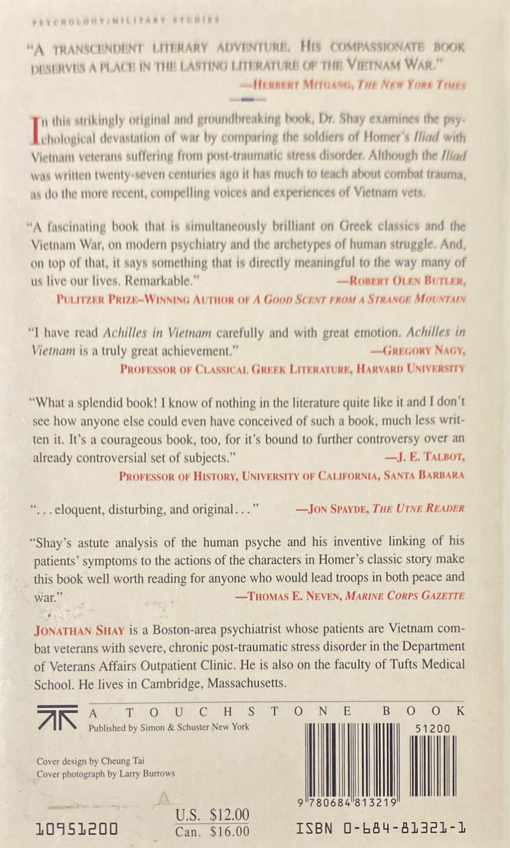 Achilles In Vietnam - Jonathan Shay (- Paperback) book collectible [Barcode 9780684813219] - Main Image 2