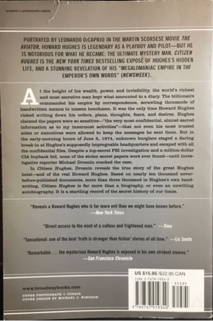 Citizen Hughes - Michael Drosnin (Broadway Books - Paperback) book collectible [Barcode 9780767919340] - Main Image 2