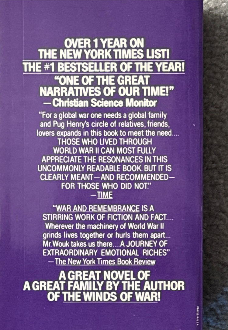 Wouk: War And Remembrance - Herman Wouk (Pocket Books (Simon & Schuster) - Paperback) book collectible [Barcode 9780671816384] - Main Image 2