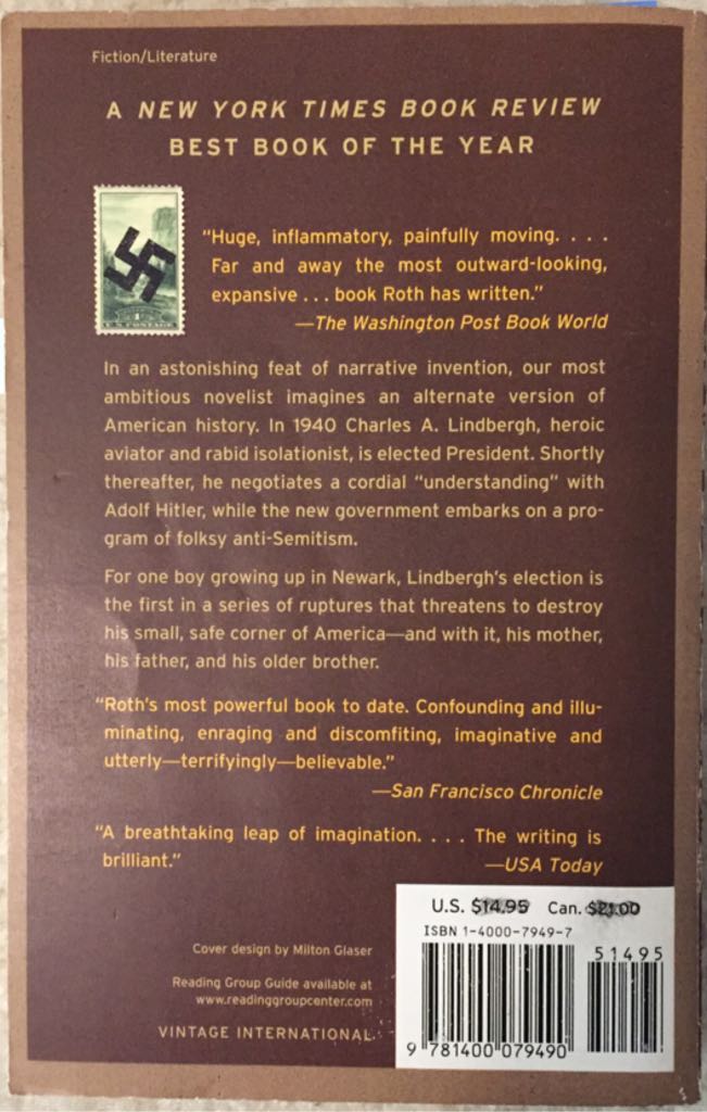 The Plot Against America - Philip Roth (Vintage - Paperback) book collectible [Barcode 9781400079490] - Main Image 2