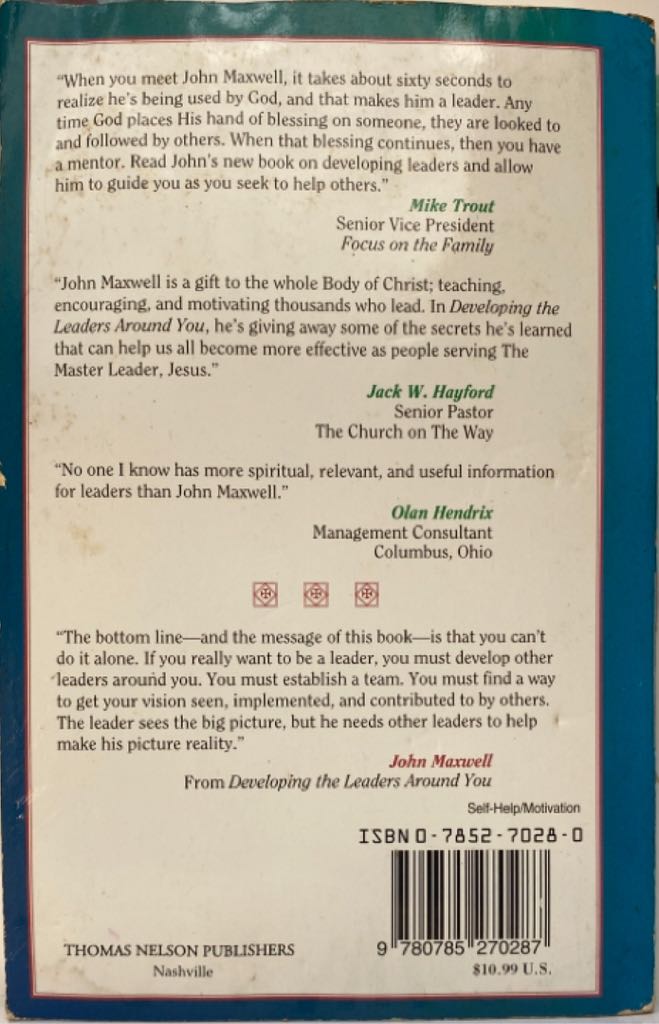 Developing the Leaders Around You - John C. Maxwell (Thomas Nelson Incorporated - Paperback) book collectible [Barcode 9780785270287] - Main Image 2