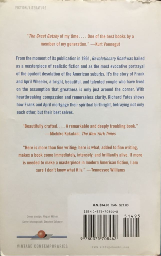 Revolutionary Road - Richard Yates (Vintage - Paperback) book collectible [Barcode 9780375708442] - Main Image 2