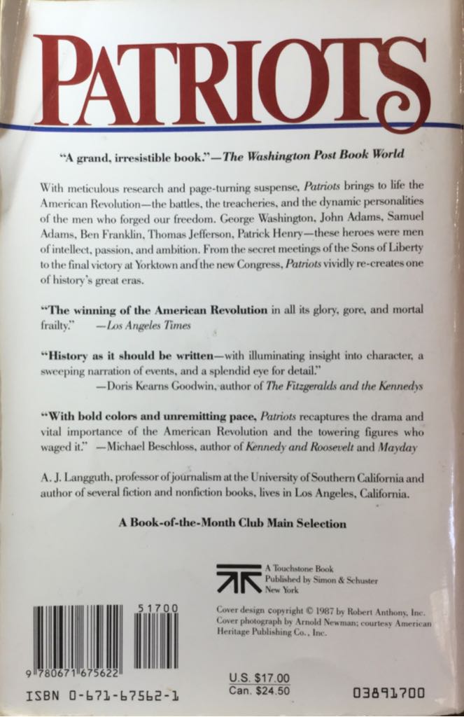 Patriots - A. J. Langguth (Simon and Schuster - Paperback) book collectible [Barcode 9780671675622] - Main Image 2