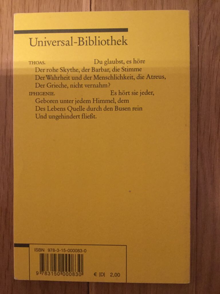 Reclam - Iphigenie auf Tauris - Johann Wolfgang von Goethe book collectible [Barcode 9783150000830] - Main Image 2